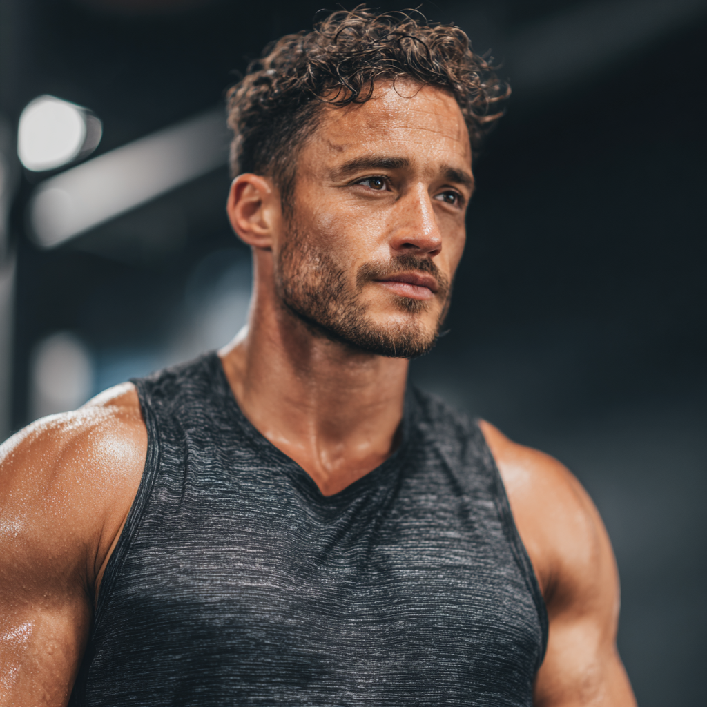 confident athletic man training with determination in modern gym environment