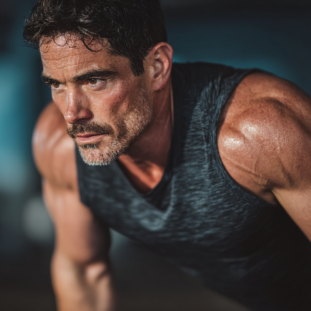 focused man in athletic wear demonstrating mental and physical strength during workout session